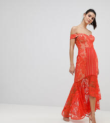 Кружевное платье миди с открытыми плечами Jarlo - Оранжевый 1214515