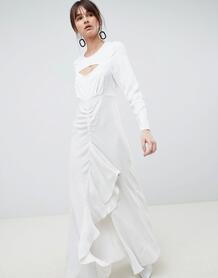 Платье макси с оборками и решетчатым принтом ASOS WHITE - Белый 1260358