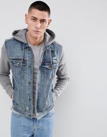 Серая выбеленная джинсовая куртка с капюшоном Hollister - Синий 1257043