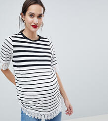 Двухслойная футболка в полоску с отделкой кроше ASOS DESIGN Maternity ASOS Maternity - Nursing 1258972