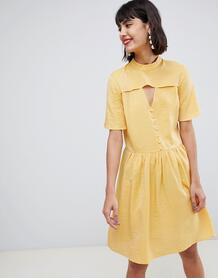 Чайное платье с пуговицами Pieces - Желтый 1253303