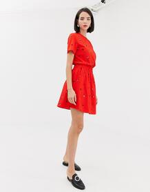 Короткая расклешенная юбка с цветочным принтом Pieces - Красный 1243402