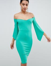 Платье-футляр со спущенными плечами и рукавами 3/4 Club L - Зеленый 1267369
