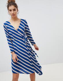 Асимметричное платье миди в полоску с запахом New Look - Синий 1285725