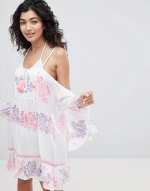 Пляжное платье с вырезами на плечах и цветочным принтом South Beach 1200997