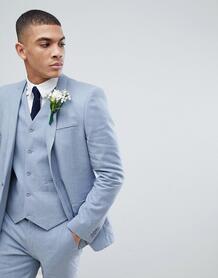 Синий приталенный льняной пиджак ASOS Wedding - Синий ASOS DESIGN 1161800