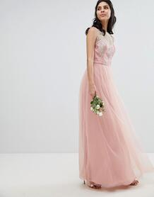 Кружевное платье макси без рукавов Chi Chi London - Розовый 1250781