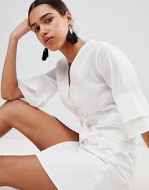 Чайная блузка на пуговицах с вышивкой ришелье Fashion Union - Белый 1221440