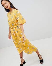 Платье миди с цветочным принтом и завязкой спереди Influence - Желтый 1210882