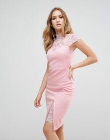 Платье-футляр с кружевной кокеткой City Goddess - Розовый 1115830