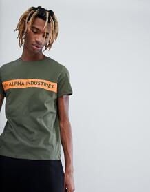 Зеленая футболка с оранжевой полосой Alpha Industries - Зеленый 1217233