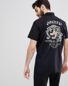 Черная рубашка с короткими рукавами и принтом на спине Schott Wind Suk 1207207