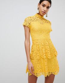 Кружевное платье мини с высокой горловиной Missguided - Желтый 1230319