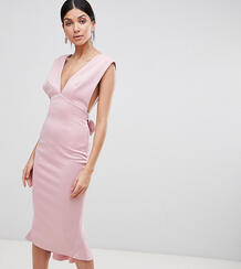 Облегающее платье миди с глубоким вырезом ASOS TALL - Розовый 1208377