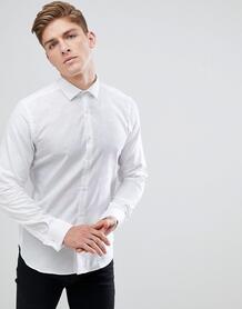 Белая строгая рубашка узкого кроя с однотонным цветочным рисунком Moss MOSS BROS 1226677
