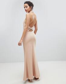 Платье макси с открытой спиной и высоким воротом Jarlo - Розовый 1214503