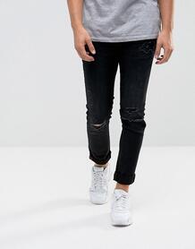 Черные выбеленные джинсы скинни с рваной отделкой DML Jeans - Черный 1163096
