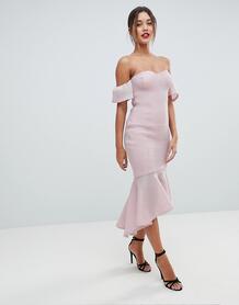 Платье миди с широким вырезом и юбкой с годе Missguided - Розовый 1223750