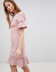 Платье с кружевной вставкой и баской Paper Dolls - Розовый 1211890