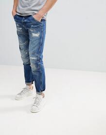 Состаренные суженные джинсы G-Star 5620 3D - Синий 1211779