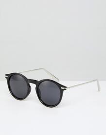 Черные блестящие круглые солнцезащитные очки с металлическими дужками ASOS DESIGN 1185846