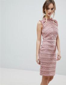 Кружевное платье с оборками Lipsy - Розовый 1215552