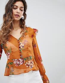 Блузка с пуговицами спереди и цветочным принтом Miss Selfridge 1201513