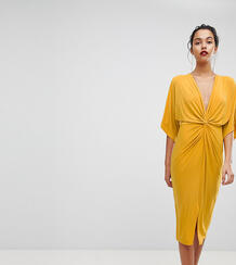 Трикотажное платье миди с узелком Outrageous Fortune - Желтый 1218844
