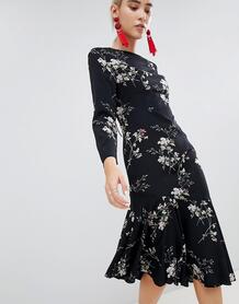 Платье миди с асимметричным краем и открытой спиной Boohoo - Мульти 1217814