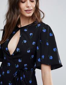 Блузка с запахом и винтажным цветочным принтом Fashion Union - Синий 1214101