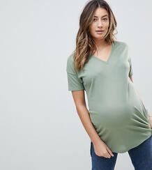 Легкая удлиненная oversize-футболка в рубчик с V-образным вырезом ASOS Asos Maternity 1188330