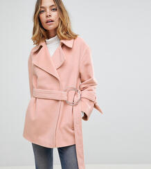 Мягкое пальто с поясом ASOS PETITE - Розовый 1173198