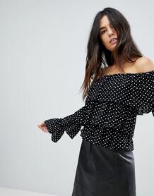 Топ с оборкой и принтом ASOS - Черный ASOS DESIGN 1214492