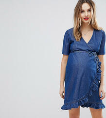 Темно-синее джинсовое платье с запахом ASOS DESIGN Maternity - Синий Asos Maternity 1208451