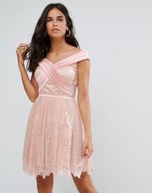 Кружевное платье мини с вырезом лодочкой Forever Unique - Розовый 1130489