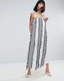 Платье-комбинезон макси с бахромой ASOS WHITE - Мульти 1084648