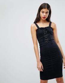 Джинсовое платье со шнуровкой и люверсами Liquor N Poker - Черный 1210056