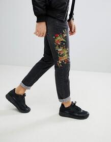 Выбеленные серые джинсы скинни с цветочной вышивкой boohooMAN - Серый 1214040