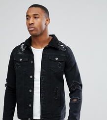 Черная джинсовая куртка с рваной отделкой и искусственным мехом Liquor Liquor N Poker 1196541