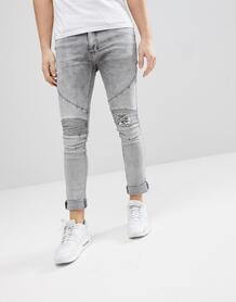 Байкерские джинсы скинни с рваными коленями Religion - Серый 1192266