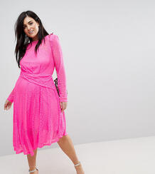 Кружевное асимметричное платье миди ASOS CURVE - Розовый 1170282