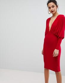 Присборенное платье миди с глубоким вырезом Club L - Красный 1231829