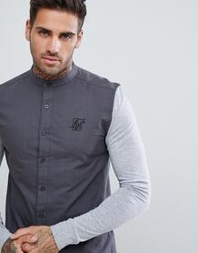 Серая обтягивающая рубашка с трикотажными рукавами SikSilk - Серый 1197465