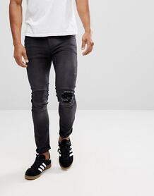 Байкерские джинсы скинни с рваными коленями Religion - Черный 1192267
