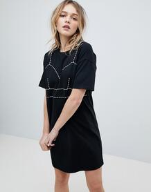 Платье-футболка с контрастными строчками ASOS - Черный ASOS DESIGN 1207311