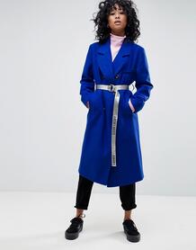 Пальто оверсайз с контрастным поясом ASOS - Синий ASOS DESIGN 1185111