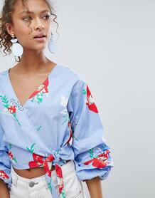 Блузка с запахом и цветочным принтом Miss Selfridge - Синий 1181521