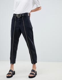 Выбеленные черные джинсы бойфренда с молнией ASOS - Черный ASOS DESIGN 1168091