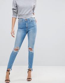 Выбеленные джинсы скинни с завышенной талией и рваной отделкой в облас ASOS DESIGN 1147438