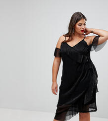 Платье миди с блестками и запахом NaaNaa Plus - Черный 1175291